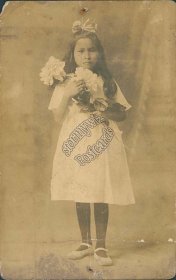 Young Girl Holding Flowers, Philippines Philippine Island PI - Early RP Postcard