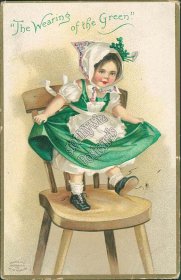 Girl Dancing on Chair - Early 1900's Embossed St. Patrick's Day Postcard