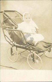 Baby in Large Wheel Stroller - Early 1900's Real Photo RP Postcard