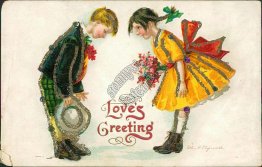Girl, Boy Bowing - Loves Greeting - Ellen CLAPSADDLE Signed Postcard