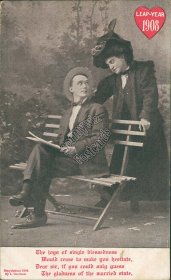 Couple Sitting on Bench, 1908 LEAP YEAR, Belmont, TN Smithville, TX Postcard