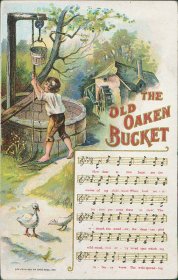 Girl Pulling Well Water, The Old Oaken Bucket Early 1900's Song Musical Postcard