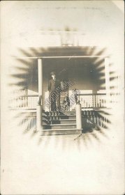 Man w/ Dog Standing on Porch Pre-1907 Real Photo RP Postcard