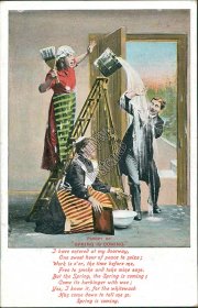 Parody of Spring is Coming, Woman on Ladder w/ Paint - Early Comic Postcard