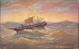 Sailboat at Rough Seas, R. A. Davenport Artist Signed Postcard