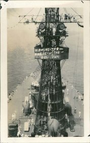 US Navy Sailors, Viewing Sinking of Battleship USS Iowa Early 1900's RP Postcard