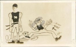 Boxing Knockout Cartoon - Early 1900's Real Photo RP Comic Postcard
