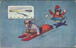Winter Bears Riding Sled, Malta, ID Idaho - 1907 Postcard