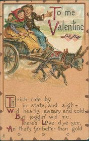 Couple on Mule Drawn Wagon, Valentines Day Leatherette TUCK 1908 Postcard