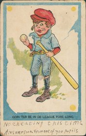 Boy in Cap Holding Baseball Bat, Ball - 1909 Postcard