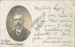 Savage Uncle Ned, Man w/ Beard Dressed in Suit Pre-1907 Real Photo RP Postcard