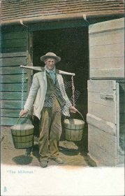 The Milkman, Man Carrying Barrels of Milk - Early 1900's TUCK Postcard