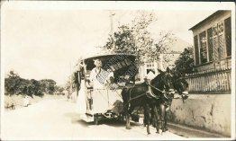 US Navy Sailors Riding Horse Drawn Trolley, Panama - Early 1900's RP Postcard