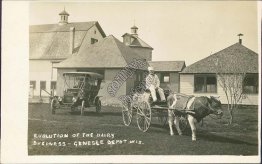 Brook Hill Dairy Farm, Milk Delivery Wagon, Genesee Depot, WI RP Postcard