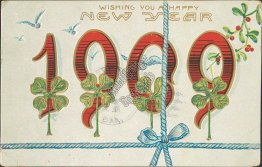 4 Leaf Clover, 1909 New Year Embossed Postcard, Cartwright, ND Cancel Postmark