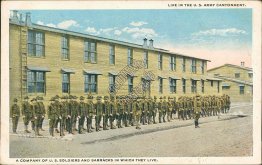 US Soldiers Company & Barracks - Life in US Army Cantonment Postcard