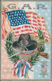 G.A.R., Campaign Hat, US Flag, To My Comrade - Early 1900's Patriotic Postcard