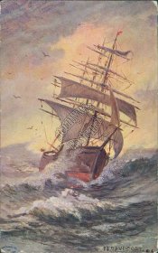 Sailboat, Rough Seas, 1909 Tobias, NE Cancel F. A. Davenport Signed Postcard