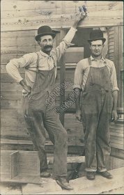 2 Men Dressed in Overalls, Top Hat, Jacksonville, OH Ohio - Early RP Postcard