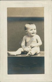 Baby Boy Sitting on Chair, Smiling, Billy Harvey 1900's Real Photo RP Postcard