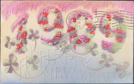 1909 Year in Flowers - Embossed New Year Postcard