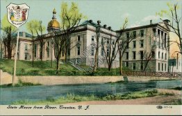 State House from River, Coat of Arms, Trenton, NJ New Jersey - Early Postcard