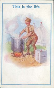 Army Soldier Cooking, This is the Life Early 1900's Donald McGill Comic Postcard