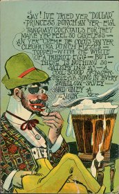 Man Drinking and Smoking - Early 1900's Comic Postcard