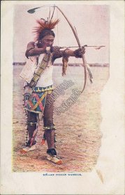 An Indian Warrior, Bow and Arrow - Early 1900's Embossed Postcard