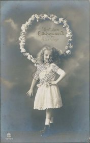 Girl, Flower Wreath - Early 1900's RP German Birthday Photo Postcard