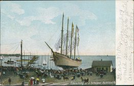 Launching of a Schooner Ship, Rockland, ME Maine 1906 Postcard