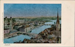Bird's Eye View, Zurich, Switzerland - Early 1900's Metallic Postcard