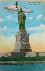 Statue of Liberty, Airship, New York City, NY - Early 1900's Postcard