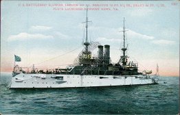 US Navy Battleship U.S.S. Illinois, Newport News, VA Early 1900's Ship Postcard