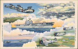 Bi-Planes, Battleship - US Navy Series Postcard