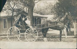 Couple Riding Stage Wagon - Early 1900's Real Photo RP Postcard