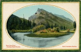 Down Bow River, Mount Rundle, Banff, AB, Canada - Early 1900's Postcard