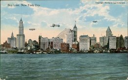 Sky Line, Planes, Bi-Plane, New York City, NY - 1915 Postcard