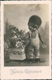 Black Doll in Suspenders, Scheveningen, Netherlands 1934 RP Photo Postcard