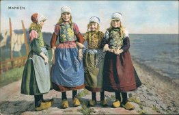 4 Dutch Kids, Marken, Netherlands - Early 1900's Postcard