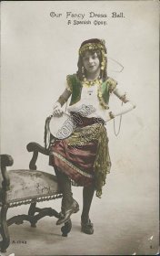 British Girl, Fancy Dress Ball - A Spanish Gypsy, Early 1900's RP Photo Postcard
