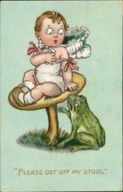Baby on Lily Pad, Frog - Please Get Off My Stool TUCK 1907 Gassaway Postcard