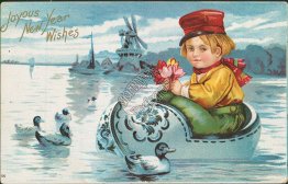 Dutch Boy Riding in Giant Clog Shoe Pre-1907 Embossed Postcard