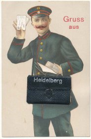 Gruss Aus Heidelberg, Germany, Mailman Postman w/ Mechanical Brief Case Postcard
