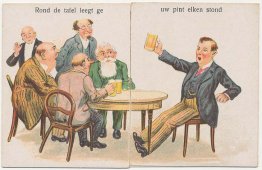 Dutch Men Drinking Beer Around Table, Drunk Room Spinning - Mechanical Postcard