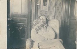 Man, Folded Arms, Sitting in Chair - Early 1900's Real Photo RP Postcard