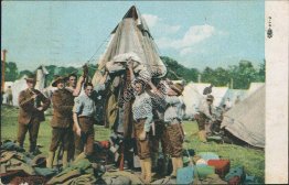 Group of Army Soldiers Pitching Tent - 1910 Postcard