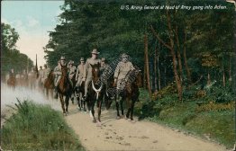 US Army General on Horse Back, Going into Action - WWI Postcard