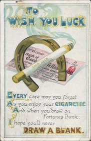 Fortunes Bank, Good Luck Cigarette - Early 1900's Tobacco Advertising Postcard