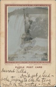 Statue of Liberty, Niagara Falls, New York City NY 1906 Hologram Puzzle Postcard